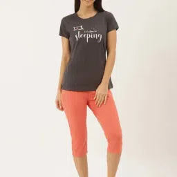 Sweet Dreams Grey & Peach Cotton Printed T-Shirt Capris Set-picture-15