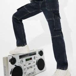 The Souled Store Blue Cotton Straight Fit Cargo Jeans-image-56