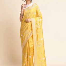 FABMORA Yellow Embroidered Saree With Unstitched Blouse-picture-8