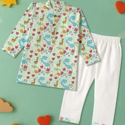 Desi Soota Kids Sea Green Cotton Printed Kurta Pants Set-picture-17