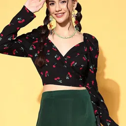 Berrylush Print Sweetheart Neck Puff Sleeve Wrap Crop Top-picture-14
