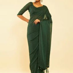 Soch Green Striped Saree With Unstitched Blouse-image-104
