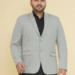 John Pride Grey Regular Fit Striped Blazer-image-23