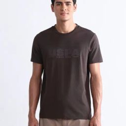 Uspa Active Brown Cotton Slim Fit Logo Printed Sports T-Shirt-image-76