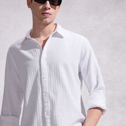 WROGN Self Striped Pure Cotton Casual Shirt-image-53