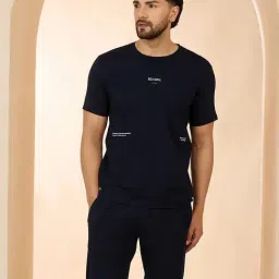 Sweet Dreams Navy Blue Regular Fit Geometric Lounge Shorts Set-picture-49