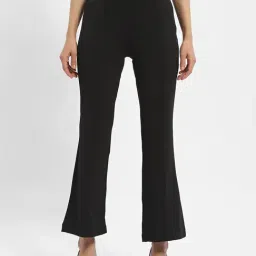 MADAME Black Flared Fit Mid Rise Trousers-image-91