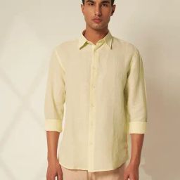 SELECTED HOMME Yellow Linen Regular Fit Solid Shirt-image-20