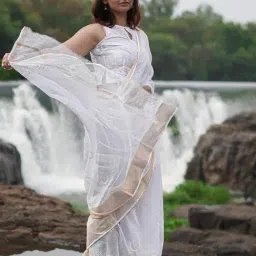 Chidiyaa Ivory Dewbone Kota Doria Block Printed Saree-picture-47