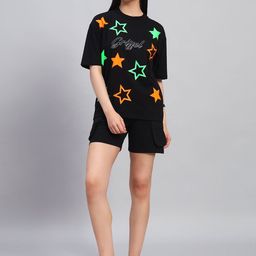 GRIFFEL Self-Design Oversized-Fit Pure Cotton T-Shirt & Shorts Co-Ord Set-26