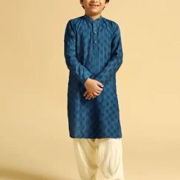 KISAH Boys Turquoise Embroidered Kurta-image-37
