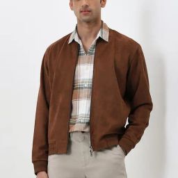 Ascot by Westside Brown Faux Suede Relaxed-Fit Bomber Jacket-image-62