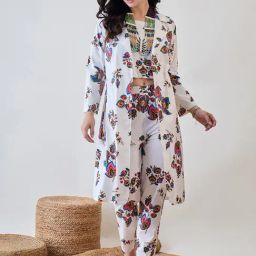 The Kaftan Company White Cotton Print Dress-image-85