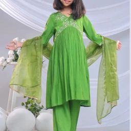 Misbis Girls Parrot Green Comfort Fit Embroidered Kurta Set-image-56
