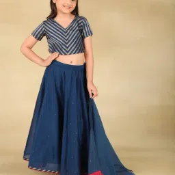 Fabindia Kids Navy Woven Lehenga Set-image-64