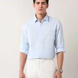 Arrow New York Blue Cotton Slim Fit Self Pattern Shirt-picture-37