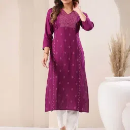Janasya Purple Embroidered Kurtas-image-87