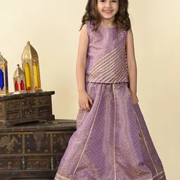 Superminis Girls Woven Design Gotta Patti Sleeveless Brocade Ready to Wear Lehenga & Choli-picture-15