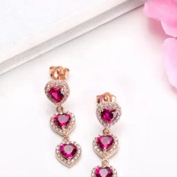 Zavya Rosy Love 925 Sterling Silver Heart Earrings with Cubic Zirconia-image-36