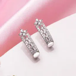 Zavya Enhanced Rhodium Plated CZ Floral 925 Sterling Silver Earrings-image-18