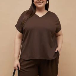 Nexus Brown Regular Fit Plus Size Top-38