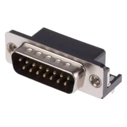 RS PRO 15 Way Right Angle Through Hole D-sub Connector Plug, 2.77mm Pitch, with 4-40 UNC, Threaded Insert, 2395861-picture-1