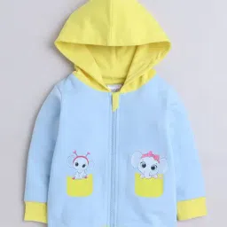 BUMZEE Sky Blue & Yellow Girls  Full Sleeves Cotton Hooded Zipper Sweatshirt Age - 6-12 Months-image-57