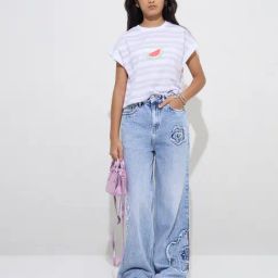 Y&F Kids by Westside Lilac Striped Cotton T-Shirt-image-68
