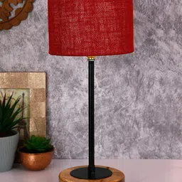 Devansh Maroon & Black Self Design Traditional Buffet Table Lamp with Shade image 3