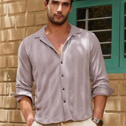Campus Sutra Purple Polycotton Regular Fit Self Design Shirt-image-94