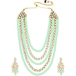 Peora Gold-Plated Kundan Pearl Long Layered Necklace with Earrings Set-image-63