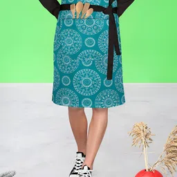 ArtzFolio Teal-Blue & White Printed Cotton Waist Aprons image 1