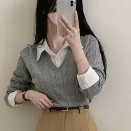 StyleCast Women V-Neck Long Sleeves Self Design Pullover Sweaters-image-61