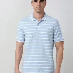 Peter England Blue Cotton Regular Fit Striped Polo T-Shirt-picture-17