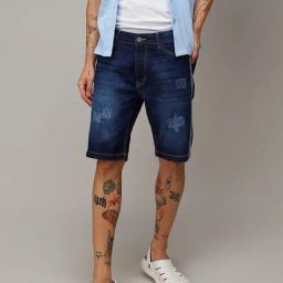 Campus Sutra Blue Regular Fit Distressed Denim Shorts-image-42