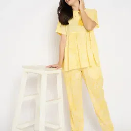 Clovia Yellow Printed Shirt and Pyjama Set-image-10