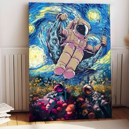 Myntra Elegant Homes Cream-Coloured & Blue Three Space Astronauts Canvas Wall Art-image-53