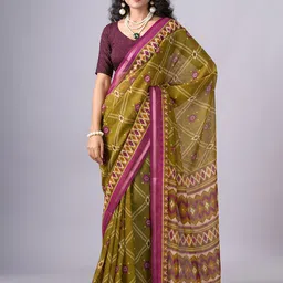 A.V.M. SILK MILLS Ethnic Motifs Zari Pure Cotton Saree-image-88