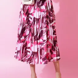 LookShine Printed A-Line Pleated Flared Midi Skirt-picture-9