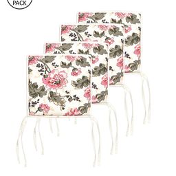 SWAYAM Cream & Pink Set of 4 Printed Chair Pads with Loops image 3