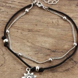 OOMPH Black Multi Layer Oxidized Silver Beads Bohemian Fashion Anklet for Women-35