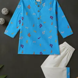 Desi Soota Kids Blue Cotton Printed Kurta Pants Set-picture-34