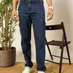 Thomas Scott Mid Blue Cotton Loose Fit Cargo Jeans-image-58