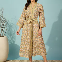 The Kaftan Company Women Floral Printed Pure Cotton Nightdress-image-29