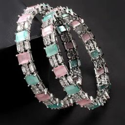 NVR Women's Multicoloured CZ Stone-Studded Handcrafted Bangles - Set of 2-9