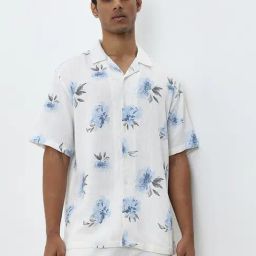 ETA by Westside White Floral Pattern Relaxed-Fit Cotton Blend Shirt-image-46
