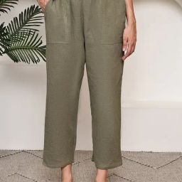 Tag 7 Olive Green Double Cloth Cotton Lounge Pants-picture-0