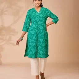 Daali Green Cotton Regular Fit Floral Print Kurta-picture-46