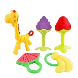 Kritiu 5-Pcs Kids Yellow & Red Giraffe & Fruit Teether-picture-58