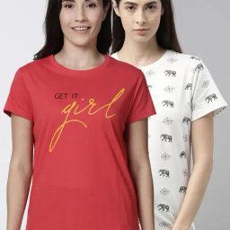 Kryptic Dark Pink & White Cotton Printed T-Shirt - Pack of 2-image-41